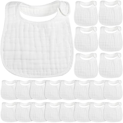 Yahenda 24 Pcs Muslin Baby Bibs Bandana Drool Bibs for Unisex Boys Girls Soft Cotton Drooling 8 Absorbent Layer,adjustable