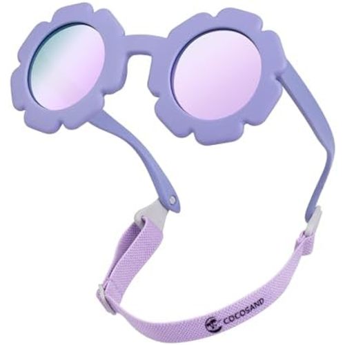 COCOSAND Toddler Sunglasses with Strap Polarized Lens Retro Flexible Flower Frame for Baby Kids Boys Girls Age 3-24 Months