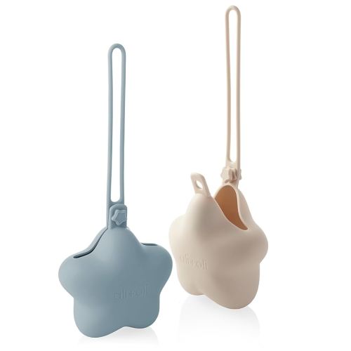 Ali+Oli BPA-Free Silicone Pacifier Holder Case (2-pk) Diaper Bag Accessory Newborn Travel Baby Pacifier Pouch (Mist-Sand)