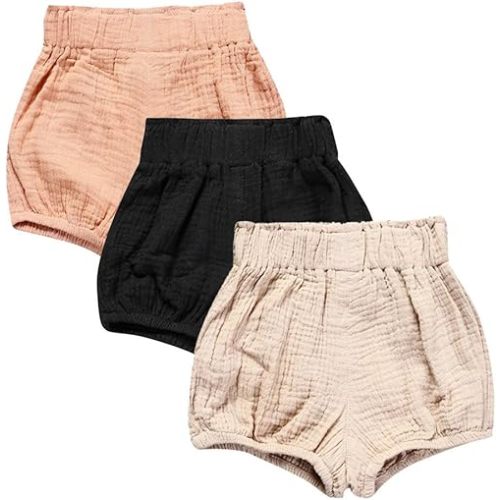 Baby Girls 3 Pack Cotton Linen Blend Bloomer Shorts 3-6M