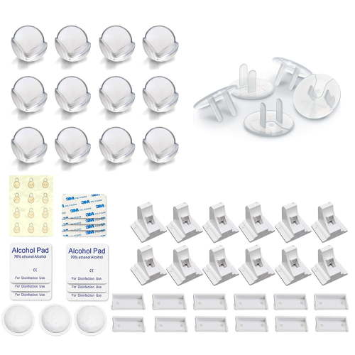 Baby Proof Me 24 Outlet Covers Bundle with 12 Corner Protectors and 12 Magnetic Cabinet Locks for Comprehensive Child Safety