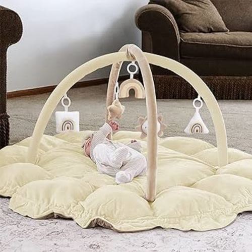 5-in-1 Thick & Plush Baby Play Gym, Baby Play Mats for Floor, Tummy Time Mat with 6 Toys, Cat and Dog Bed, Convertible Stage-Based Developmental from Babies to Toddler, Ball Pit, Pet Cushion, Cloudico