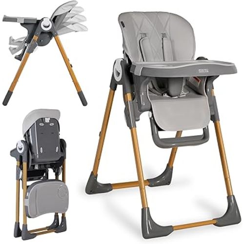 Kinder King High Chair for Babies & Toddlers, Converts to Toddler Chair, Simple Fold Highchair for Infants, Adjustable Height, Recline & Footrest, Detachable Double Trays, Easy to Wipe, Grey