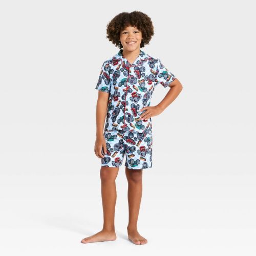 Boys' 2pc Hot Wheels Button-Down Pajama Set - Light Blue XS
