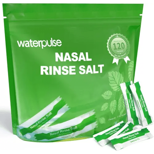 Waterpulse 120 Saline Packets,Premixed Neti Pot Salt Packets Individually Wrapped,Nasal Rinse Packets Sinus Rinsing Packets for Nasal Irrigation System,Nasal Flush Neti Pot Squeeze Bottle,Natural Mint