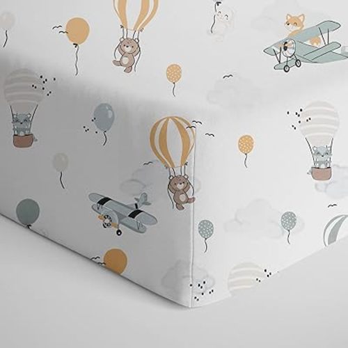 100% Cotton Jersey Crib Fitted Sheet - Up and Up Away - Ultra-Soft, Breathable, Fully Elasticized, Easy Care, Machine Washable for Toddler Mattress, Baby Crib, Nursery, Newborn, Boys & Girls