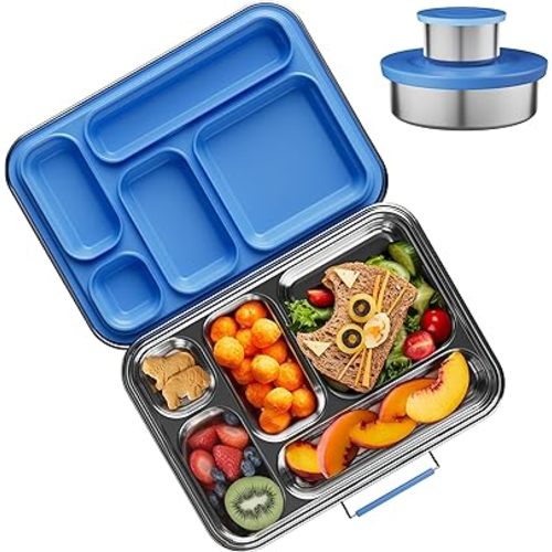 Stainless Steel Bento Box Kids, Kids Metal Bento Lunch Box BPA Free Lunch Box Containers 304 Stainless Steel Bento Box for School and Office(Bule)