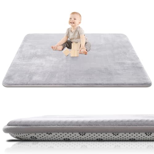 SEPARO Thick Baby Play Mat for Floor,50 x 50 Playpen Mat,Tummy Time Foam Mat,Ultra Soft Support & Plush Feel,Easy Care with Non-Slip Cushioned for Infant,Kids and Toddler Crawling,Grey