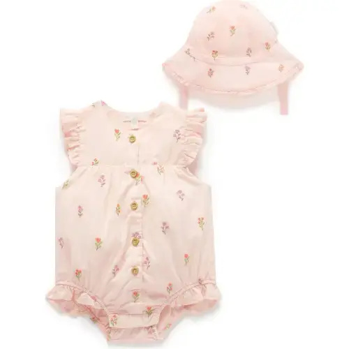Embroidered Bodysuit & Sunhat Sprig Broderie - Purebaby Rompers | Maisonette