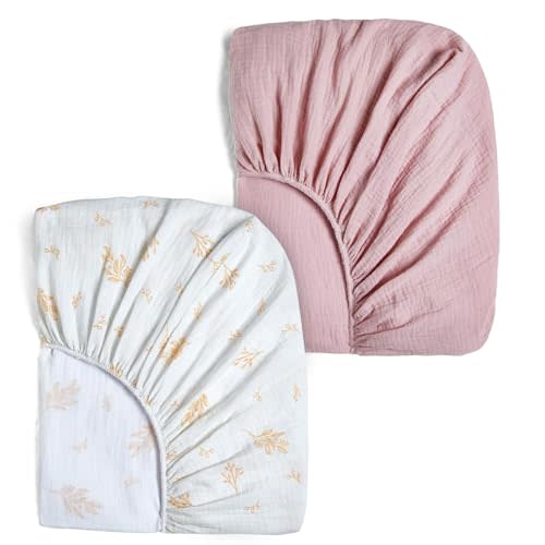 Lilian&Gema Muslin Crib Sheets, 2 Pack Cotton Crib Sheet Fitted for Standard Crib Mattress 52"x28", Soft and Breathable Pink Crib Sheets for Baby Girls and Boys
