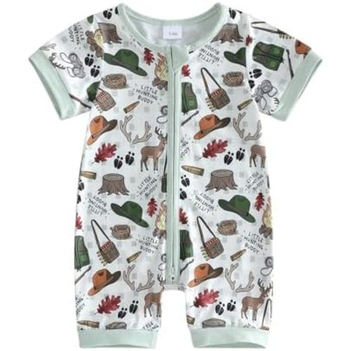 Baby Boy Camo Hunting Clothes Deer/Mallard Duck Romper Zipper Jumpsuit Little Hunting Buddy Summer Outfit