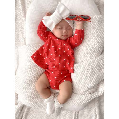 Organic Waffle Simple Dress & Bloomer, Little White Heart (on Red)