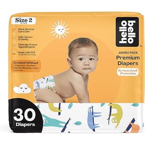 Hello Bello Premium Baby Diapers Size 2 I 30 Count of Disposable, Extra-Absorbent, Hypoallergenic Diapers with Snug and Comfort Fit I Sleepy Sloth