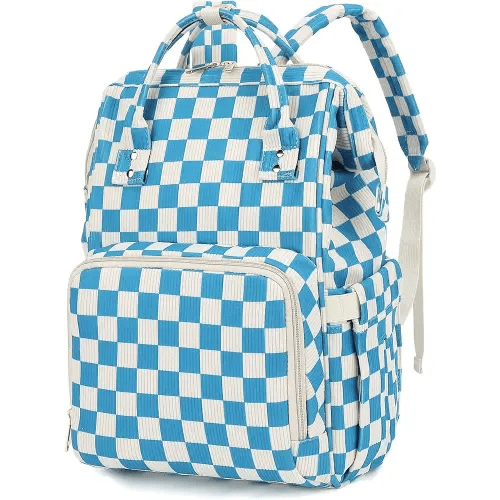 Baby Diaper Bag Backpack for Mom, Large Capacity Travel Nappy Bag for Boys & Girls with Stroller Straps (Corduroy Checkered Blue)