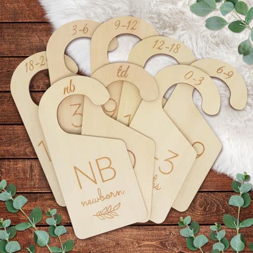 ITDYB Baby Closet Dividers for Clothes Organizer - Set of 8 Wooden Double-Sided Baby Clothes Size Dividers form Newborn to Toddler for Daily Gender-Neutral Baby Nursery Decor