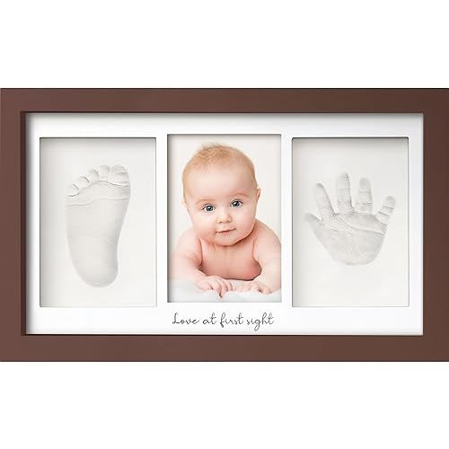 Baby Hand and Footprint Kit - Clay Handprint Keepsake Frame, Newborn Nursery Picture Frame, Personalized New Mom Gifts for Baby Shower & Registry (Cedar)