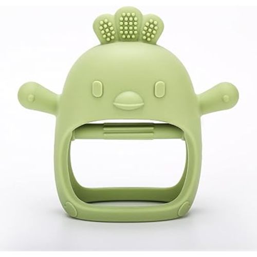 Silicone Baby Teether Toy for Infants 3+ Months, BPA Free Anti-Drop Silicone Mitten Teething Toy for Soothing Sore Gums, Baby Chew Toys for Sucking Needs, Olive Green