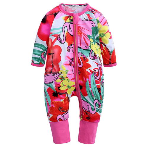 ENFLASH Baby Girls 2 Way Zipper Footless / Footed Pajamas Cotton Long Sleeve Romper with Mittens Sleep 'N Play