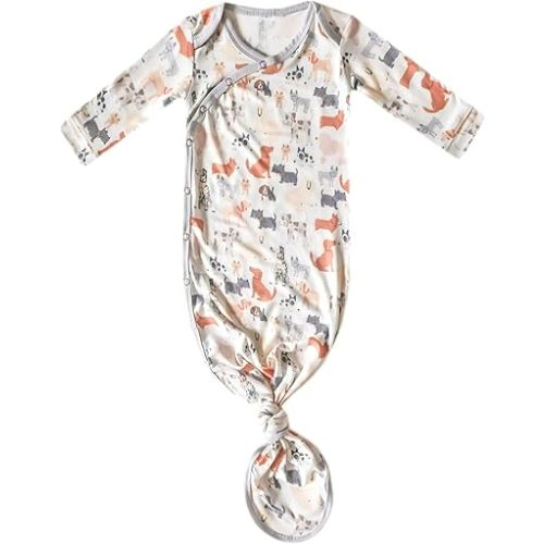 Copper Pearl Baby Gown - Knotted Newborn Sleepers for Baby Boy and Girl, Soft Stretchy Long Sleeve Infant Gowns with Bottom Tie and Hand Mittens, Perfect Hospital Coming Home Outfit (Rufus)