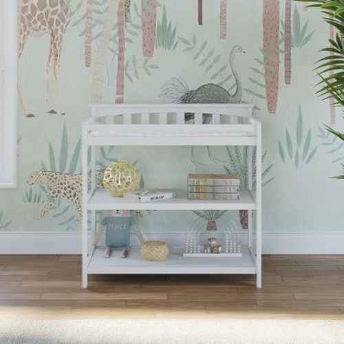 Child Craft Flat Top Infant Changing Table, Water-Resistant Pad and Safety Strap, Anti-Tip Kit Included to Prevent Tipping, Baby Safe Finish