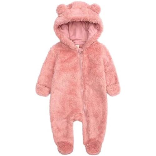 CAHL&FAUO Newborn Snowsuit Baby Cartoon Bear Onesie Warm Fleece Hooded Romper Jumpsuit