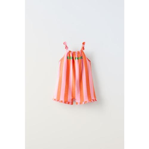 STRIPED OVERALL SHORTS