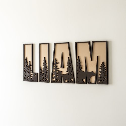 Personalized Woodland Name Sign | Custom Nursery Wall Decor | Forest Animal & Tree Cut-Out Name Sign | Layered Wooden Kids Room Sign