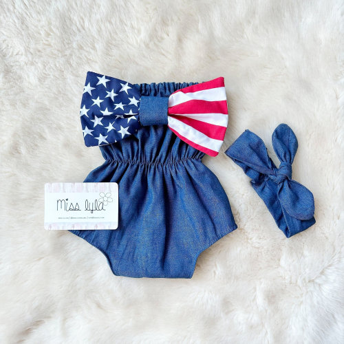 Kid's American Flag Romper Flag Patriotic Bodysuit 4th July Denim States Outfit Flag Baby Fourth of July outfit 4th of July baby clothes