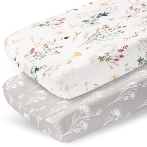 Pobibaby - 2 Pack Premium Changing Pad Cover - Ultra-Soft Jersey Knit, Stylish Floral Pattern, Safe and Snug for Baby (Wildflower)