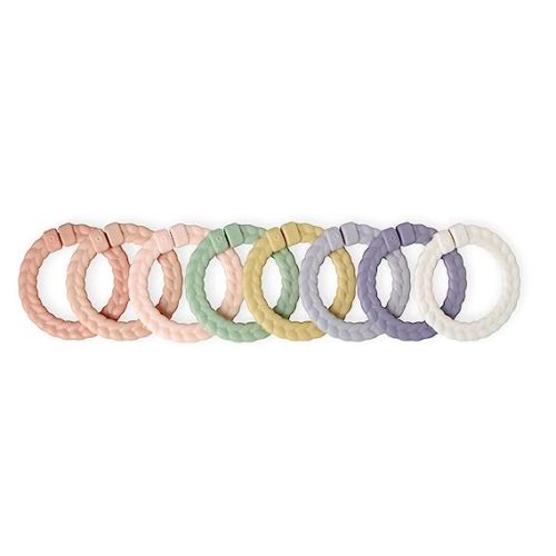 Itzy Ritzy Linking Ring Set; Set of 8 Braided, Multi-Colored Versatile Linking Rings; Attach to Car Seats, Strollers & Activity Gyms; Pink Rainbow