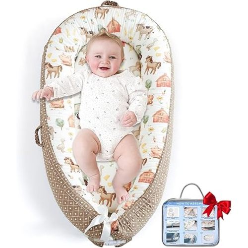 Baby Lounger for Newborn, Infant Lounger for Playtime, Detachable 0-18 Months Infant Nest, Portable Baby Floor Seats & Loungers, Tummy Time Pillow Travel Essentials Must Haves Newborn Gifts