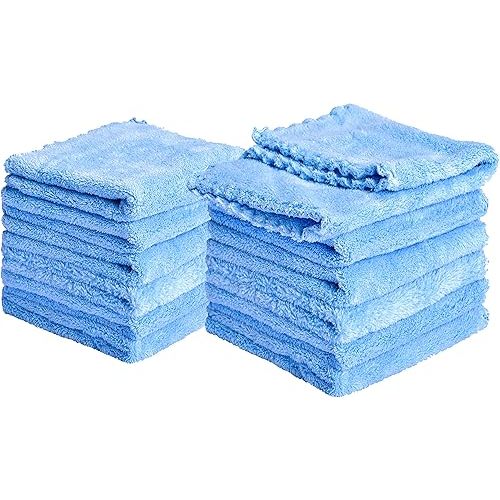 Kyapoo Baby Washcloths 12 Pack 12x12 Inches Microfiber Coral Fleece Extra Absorbent and Soft for Newborns, Infants and Toddlers-Blue