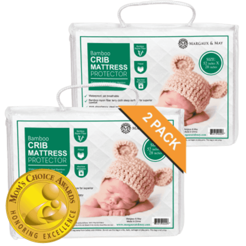 Margaux & May Crib Mattress Pads – 2 Pack, Waterproof, OEKO-TEX Certified, Dryer Safe