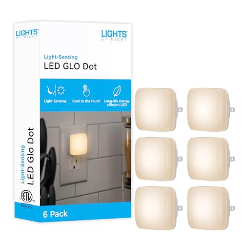 Lights By Night Mini Square LED Night Light, Plug-in, Dusk to Dawn Sensor, Compact, Ambient Lighting, for Kids or Adults, Bedroom, Bathroom, Nursery, Hallway, 6 Pack, 82489