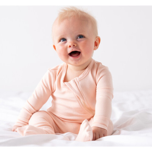 Baby Bamboo Pajamas W/ DreamCuffs®, Peach - Dreamland Baby | Maisonette