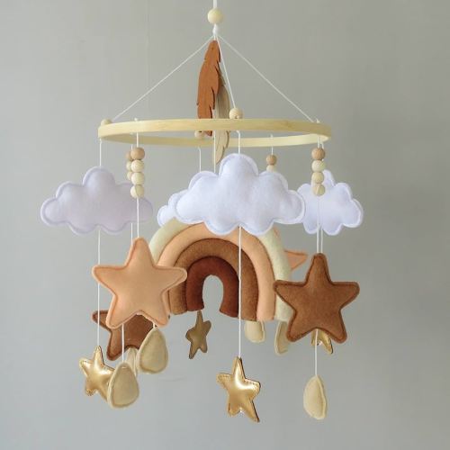 Rainbow Crib Mobile Boho Baby Mobile for Crib Neutral Boho Felt Mobile Stars and Cloud Mobile for Crib