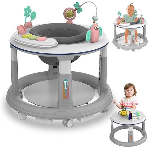 Baby Walker with Wheels, Baby Walkers and Activity Center with 5 Adjustable Heights, 360 Degree Swivel Seat, Music, Detachable Toys, Bounce Foot pad, Baby Walker for Boys and Girls from 6-18 Months