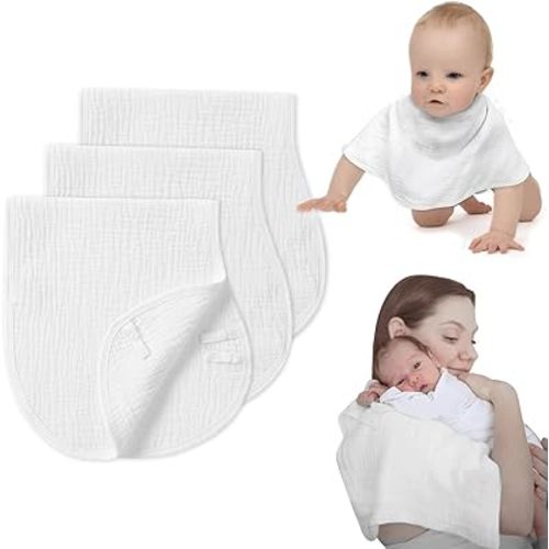 Muslin Burp Cloths with Snaps, Multi-Use Burpy Bib 100% Natural Cotton,Large 22"X11" Extra Absorbent Burping Cloth for Baby Girl & Boy, White