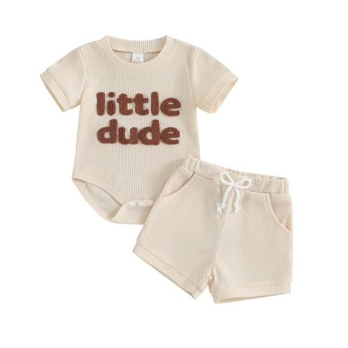 MERSARIPHY Newborn Baby Boy Summer Clothes Mama's Boy Little Dude Short Sleeve Romper Shorts Set Infant Waffle Knit Outfit