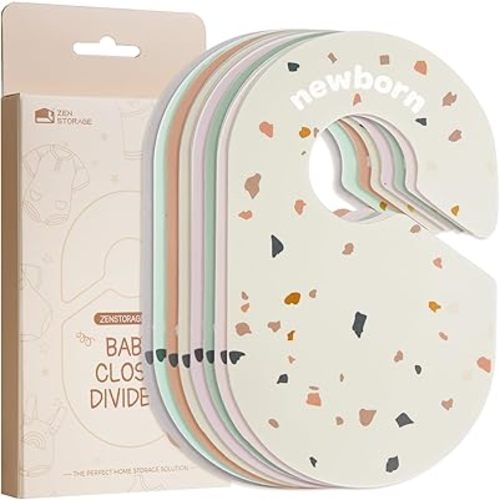 Baby Clothes Dividers for Closet(8 Pcs), Double-Sided Size Organizer Labels from Newborn to 2T, Terrazzo Pattern Nursery Closet Seperators,Ideal Gift for Baby Shower