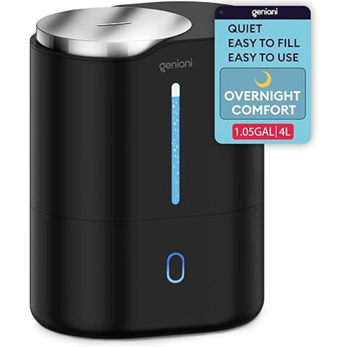 GENIANI Ultrasonic Cool Mist Humidifier for Bedroom, Large Rooms, Home, 4L - Easy Fill & Clean Humidifier for Plants w/Auto Shut-off, 40H Runtime - Quiet, Top Fill Air Humidifier & Vaporizer for Baby