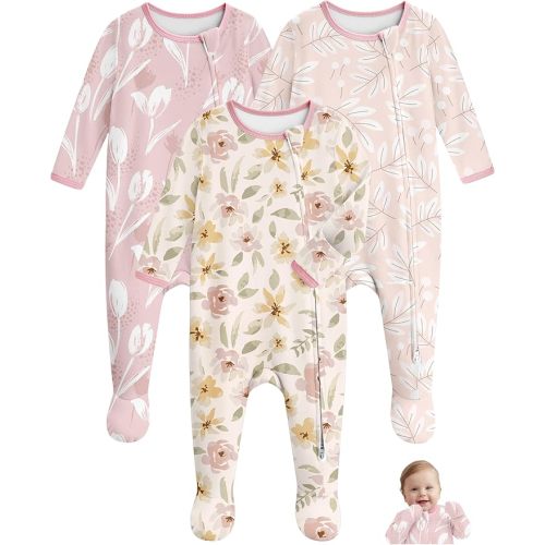 Baby Pajamas 100% Cotton Baby Sleepers for Newborn 0-3 3-6 6-9 Months 3Pcs Footie Pajamas Baby Boys Girls Clothes
