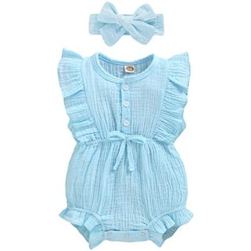 YOUNGER TREE Toddler Baby Girl Ruffled Sleeveless Romper Casual Summer Jumpsuit Cotton Linen Clothes