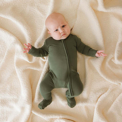 Olive Footie Zippered One Piece