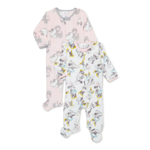 Disney Baby Minnie Mouse Baby Girl Microfleece Sleep N Play, 2-Pack, Newborn-6/9 Months