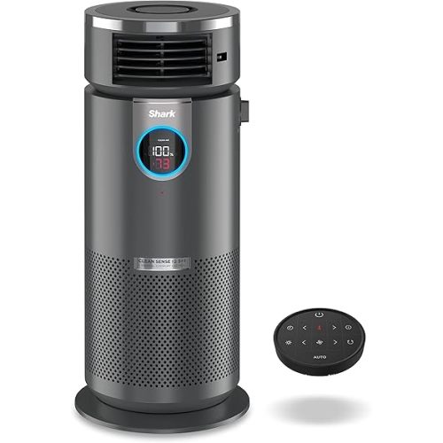 Shark 3 in 1 Air Purifiers for Home, Bedroom, or Office with HEPA Filter, Small Space Heater and Fan Combo, Covers up to 500 Sq Ft, Clean Sense Technology, HC452, Heat or Cool, and Purify Together
