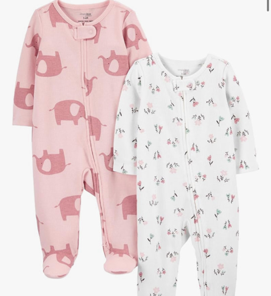Simple Joys by Carter's Baby Girls' 2-way Zip Thermal Footed Sleep and Play, Pack of 2