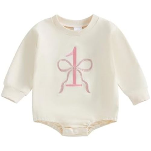 Honganda Baby Girl 1st Birthday Outfit Long Sleeve Bow Embroidery One Bubble Romper Sweatshirt Fall First Birthday Clothes
