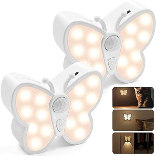 Motion Sensor Night Light, 1200mAh Rechargeable Battery Night Light with 2 Color Temperatures, Adjustable Brightness, Magnetic Nightlight for Kids, Closet,Hallway, Stairs, Bedroom, 2-Pack