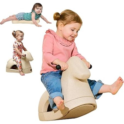 Nuby Rock 'N Ride Rocking Horse for Kids - Ride, Rock & Scoot Toy for Indoor & Outdoor Play - Balance & Coordination Development Toy - Ages 12+ Months - Beige Horse
